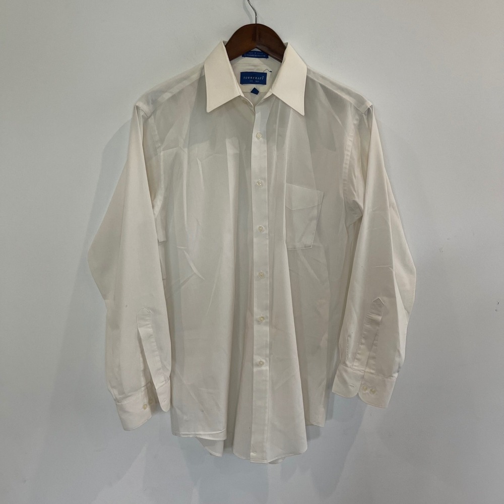 Towncraft Mens White Long Sleeve Button Down Dress Shirt 15.5 32/33 Vintage